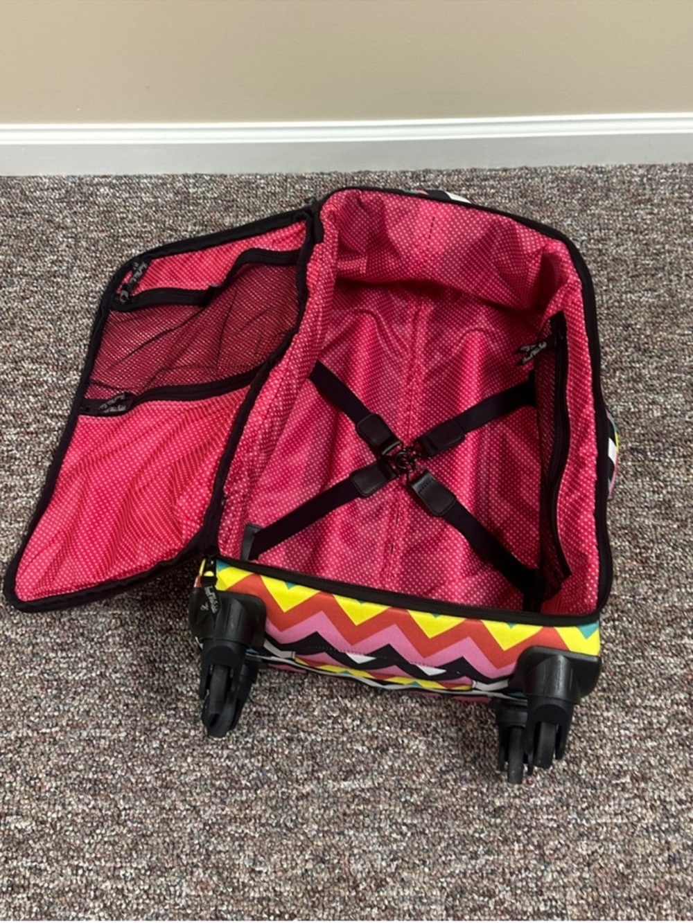 French West Indies Chevron Colorful Print Soft Carry On Roller Luggage Piece - Picture 4 of 4